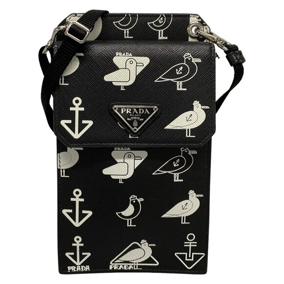 Auth PRADA - 2ZH068 Black White Saffiano Leather Shoulder Bag - Picture 2 of 16